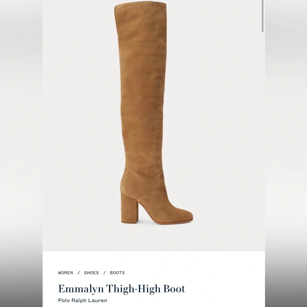 POLO by Ralph Lauren ‘Emmalyn’ Camel Tan Suede Leather Over Knee Boots US 9 B